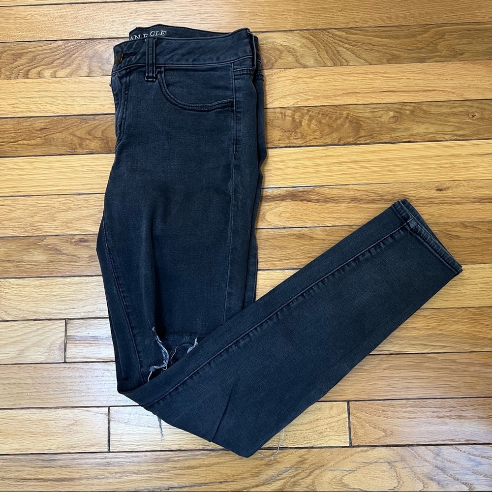 American Eagle faded black distressed ripped jegging jeans